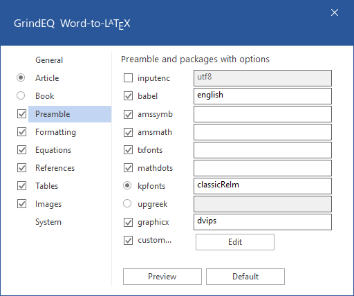 Word-to-LaTeX Options